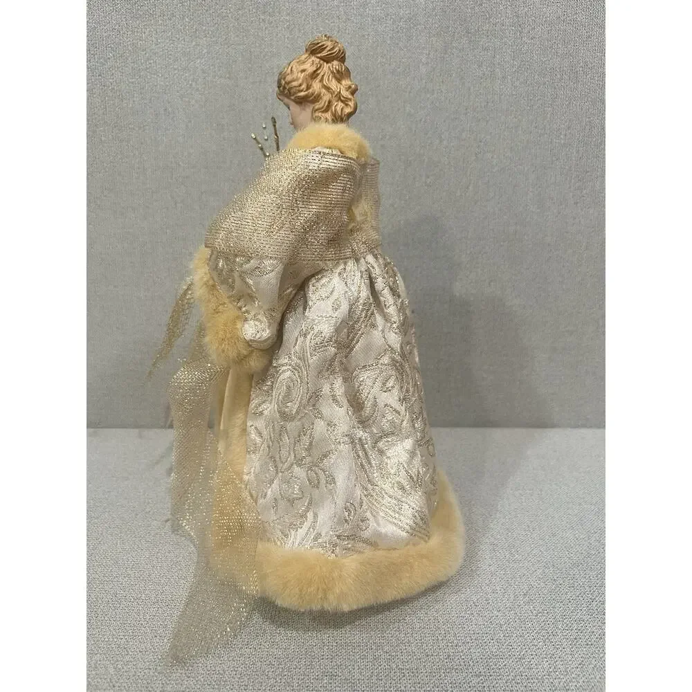 Vtg Lace Satin Angel Tree Topper/table Top Porcelain Face Embroidered 12 in Gold